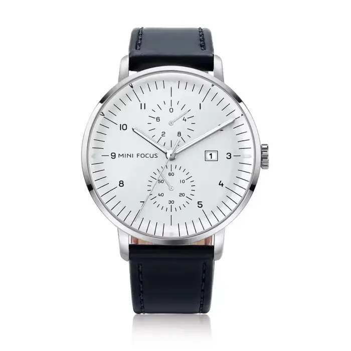 MINIFOCUS MF0052G Montre à quartz en cuir véritable avec cadran, chaque minute est composée de 60 se