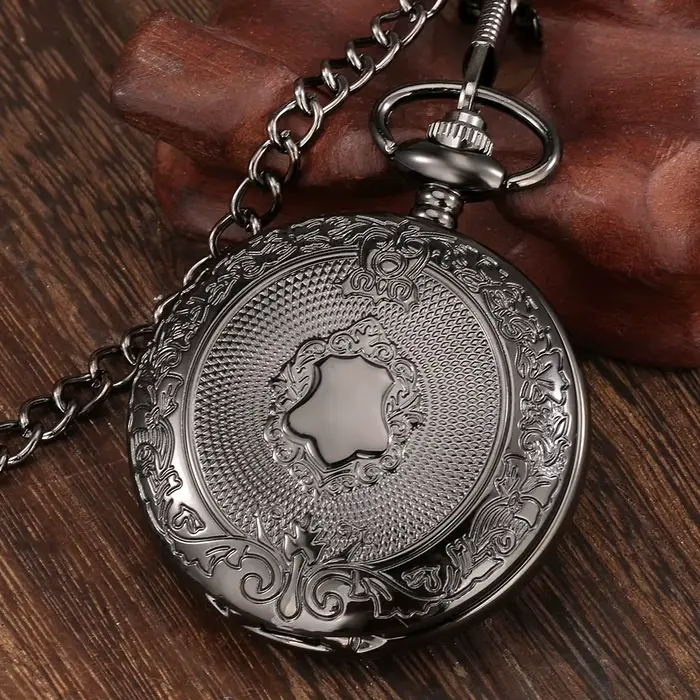 Montre à Quartz avec chaîne de poche pour hommes, cadran avec chiffres romains, cadran exquis, noir/