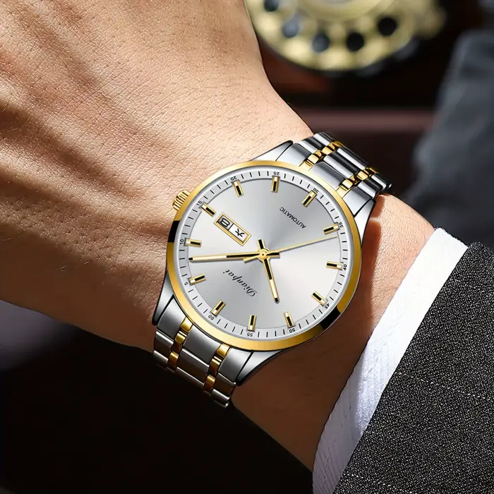 Dianpai montre mécanique entièrement automatique de luxe pour hommes Original en acier inoxydable calendrier nom