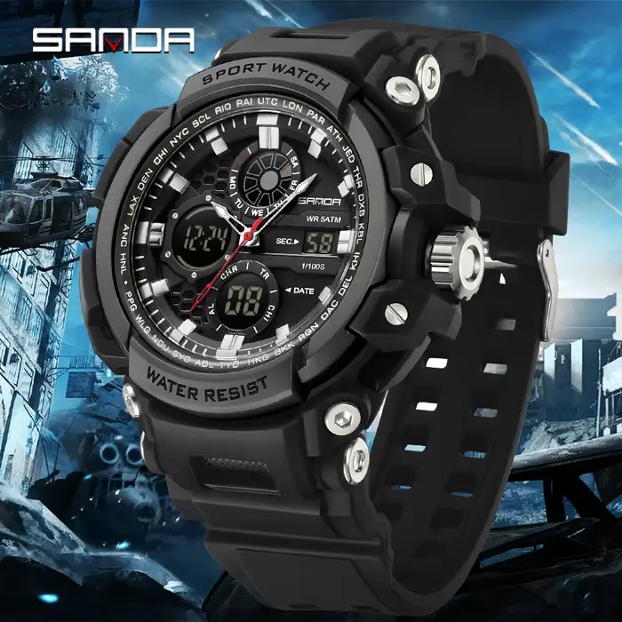 SANDA 2026 Nouvelle montre électronique de luxe pour homme 3390