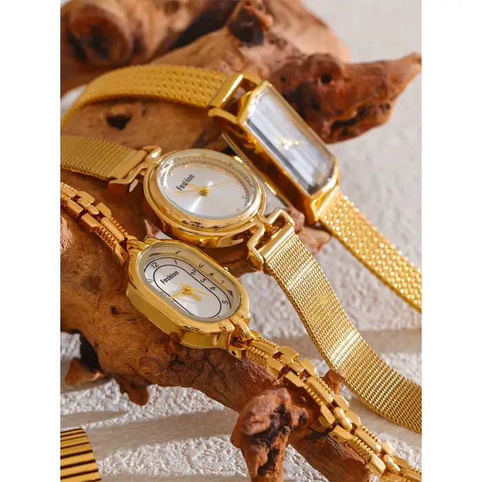 Montre Yhpup en acier inoxydable plaquée or 18 carats pour femmes style mode et casual occasions spéciales et quotidiennes