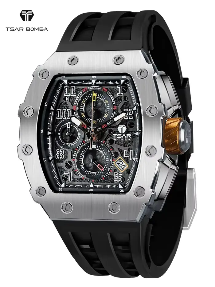TSAR BOMBA Montre pour hommes marque de luxe Tonneau Design horloge étanche en acier inoxydable montre-bracelet mode