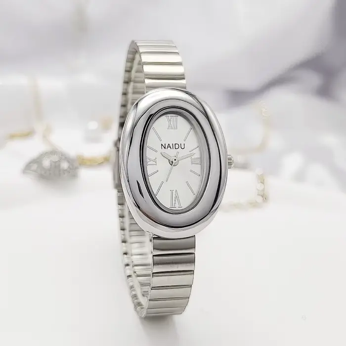 Montres ovales pour femmes avec bracelet en acier inoxydable, magnifiques montres-bracelets à quartz