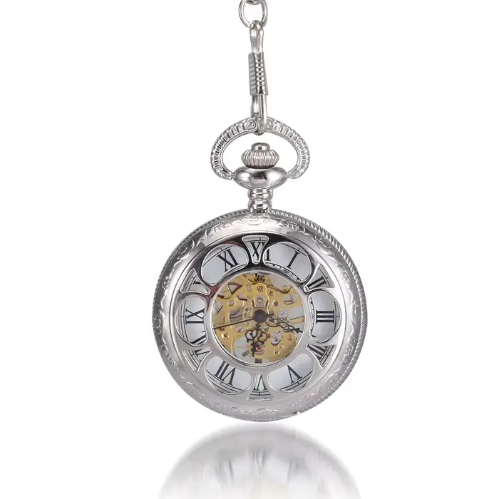 Montre de Poche Mécanique à Pétales Argentés pour Homme et Femme, Boîtier Sculpté à Pétale Floral Cr