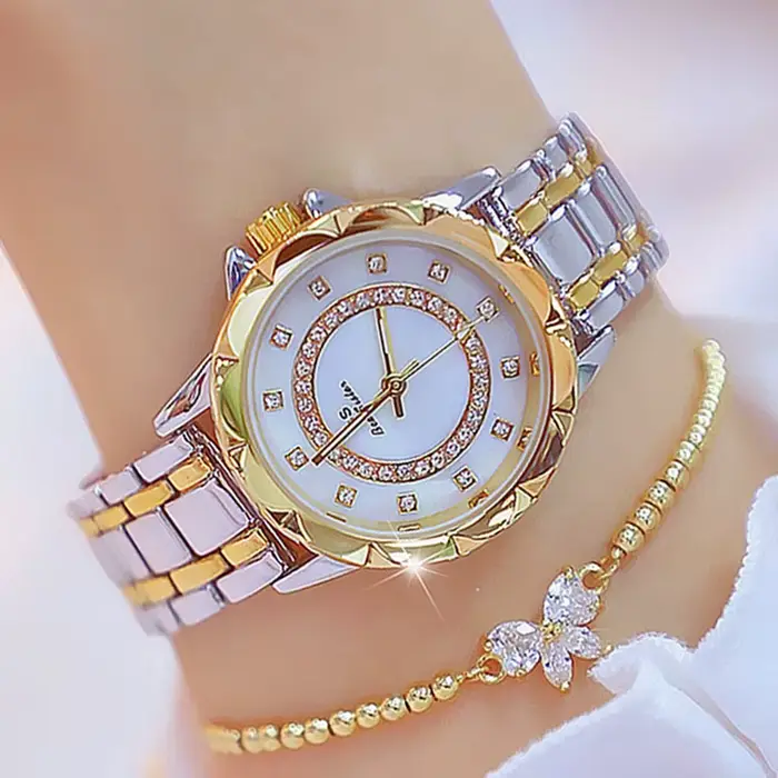 Diamant femmes montre de luxe marque 2025 strass élégant dames montres or Rose horloge