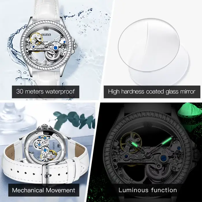 OLEVS Couple montres Original entièrement Transparent squelette automatique