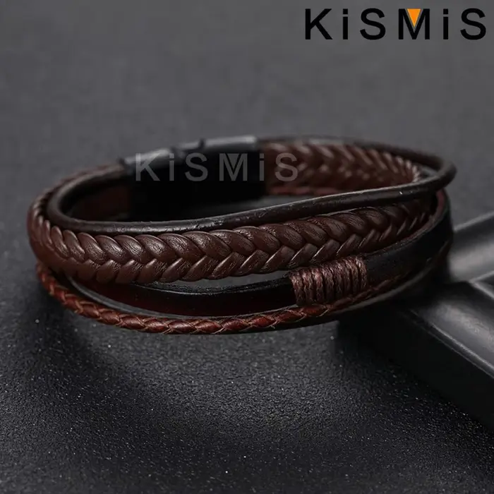 Bracelet en cuir tissé multicouche pour hommes