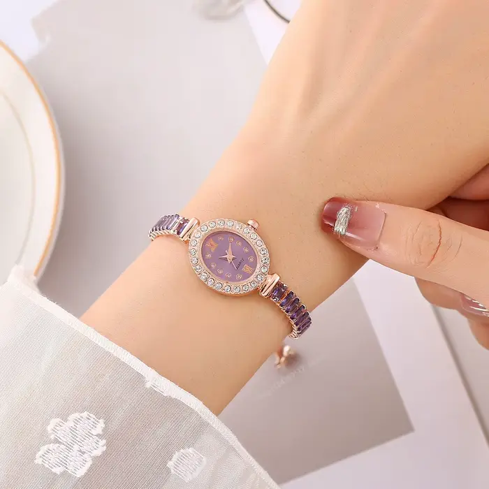 Montre de luxe en or rose avec strass pour femmes, montre-bracelet à quartz élégante pour femmes, bracelet réglable, ensemble de montres, cadeau parfait pour occasions spéciales