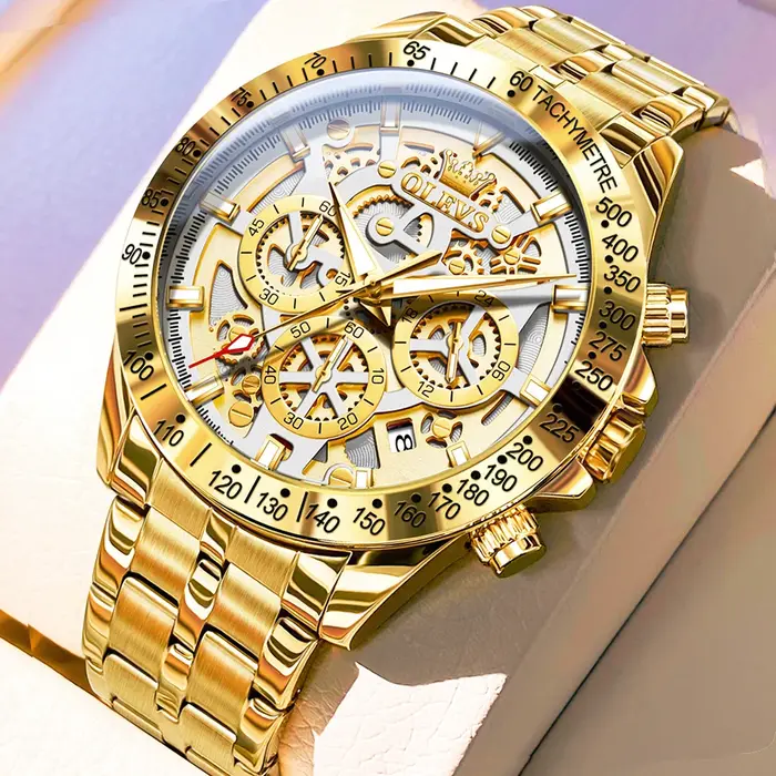 OLEVS montres pour hommes or luxe évider Style montre à Quartz originale pour homme étanche lumineux chronographe Date 24 heures