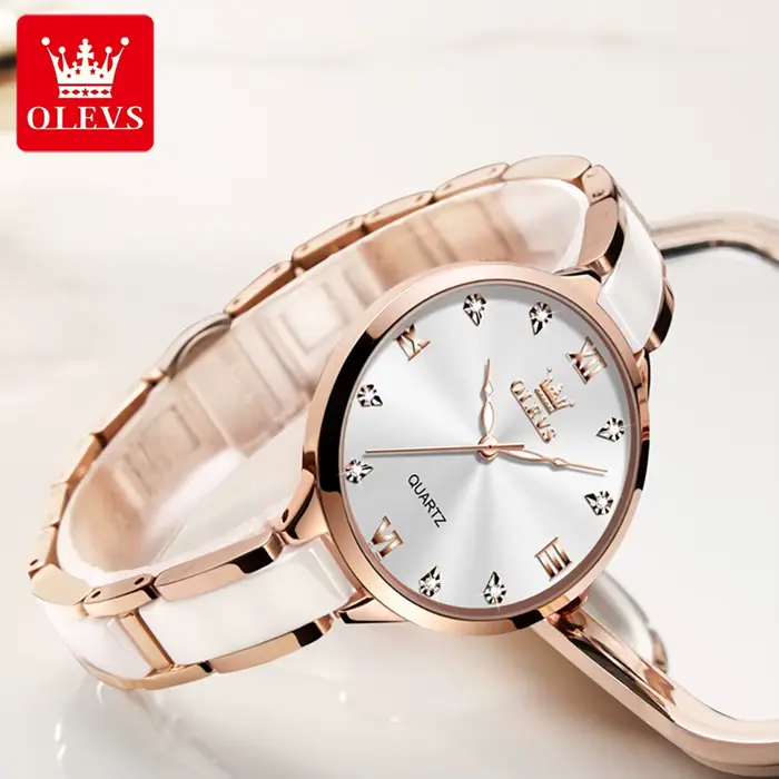 Montre à quartz étanche pour femme avec bracelet en céramique