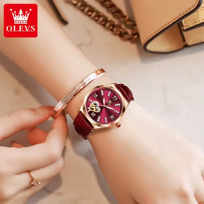 OLEVS 6636 montre de luxe pour femmes entièrement automatique conception creuse diamant en forme de coeur