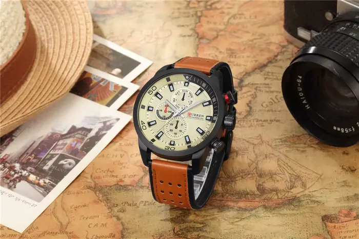 Montre à Quartz Élégante Curren Résistante à L'Eau pour Hommes Occasions Spéciales Cuir Acier Inoxydable