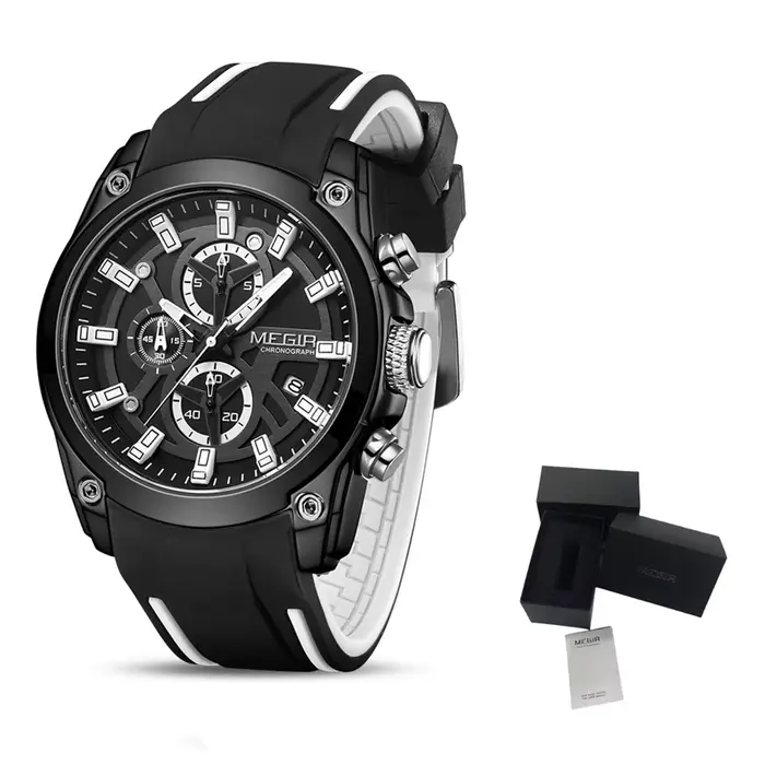 Montres de sport militaires originales MEGIR 2144, étanches, bracelet en silicone bleu tendance, mon