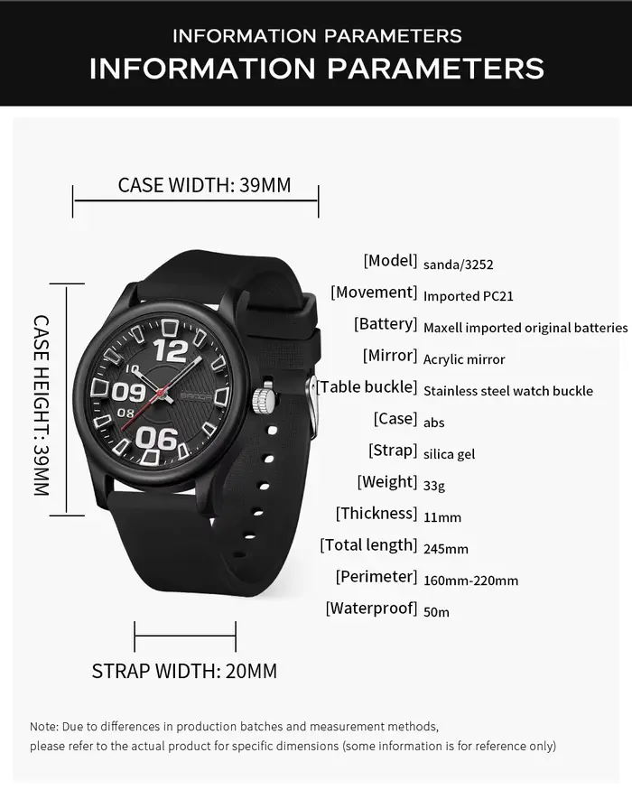 Montre SANDA en résine et silicone résistante à l'eau, avec mouvement quartz, pour femmes mode et décontractées, occasions quotidiennes et sportives