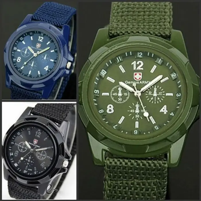 Bracelet en nylon montre à quartz hommes robuste résistant aux chocs pour activités sportives et quotidienne