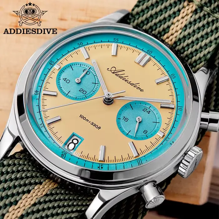 ADDIESDIVE 2025 nouvelle montre pour hommes 60min chronographe Quartz montre-bracelet bulle miroir verre lumineux