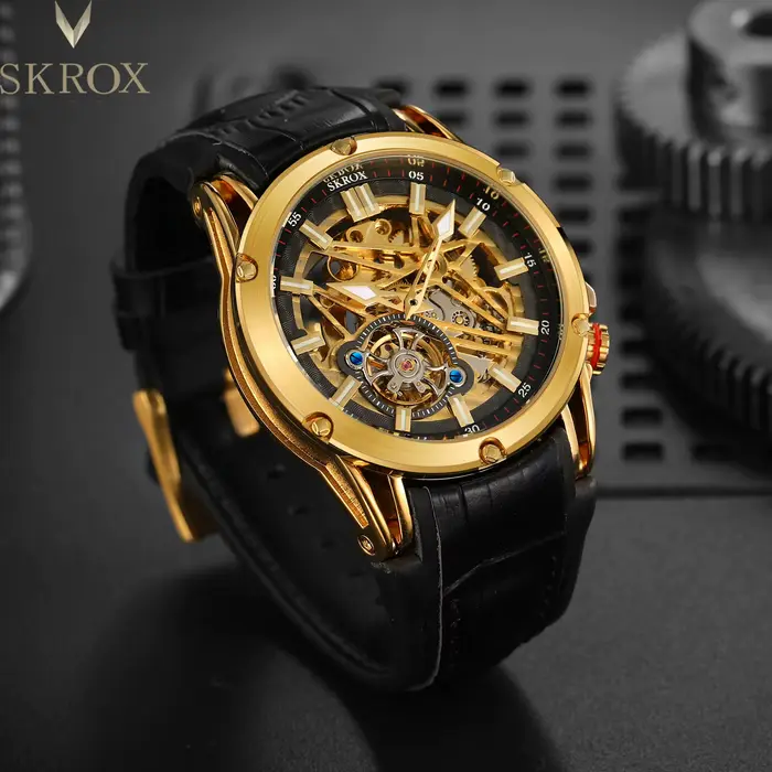 Montres de luxe SKROX pour homme d'affaires, grandes montres en acier inoxydable, squelette, tourbil