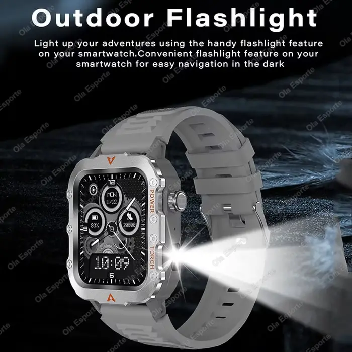 Hommes montre intelligente Bluetooth appel sommeil fréquence cardiaque moniteur de santé lampe de poche LED extérieure