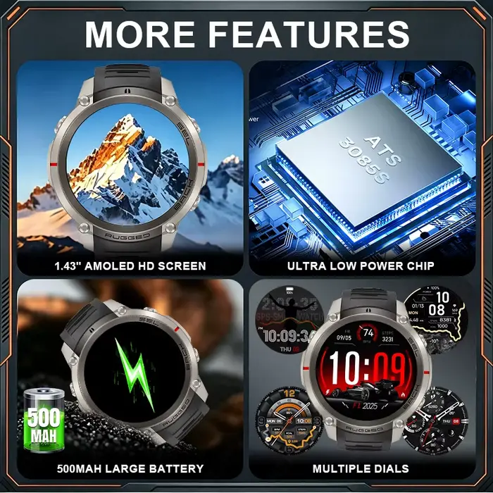 Montre Intelligente LIGE 2026 GPS, Cartes Hors Ligne, Étanche 5ATM, Bracelet Gel de Silice, Suivi Fitness, Assistant Vocal, 10 Jours d'Autonomie pour Hommes Occasions Spéciales