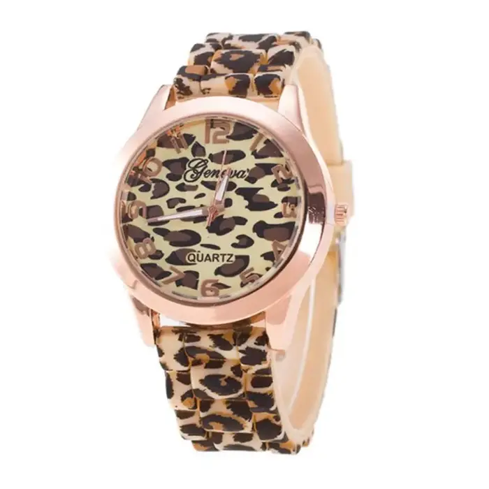 Montre décontractée léopard Mode Genève pour femmes, bracelet en silicone, résistante aux chocs, parfait pour toutes les occasions, cadeau idéal