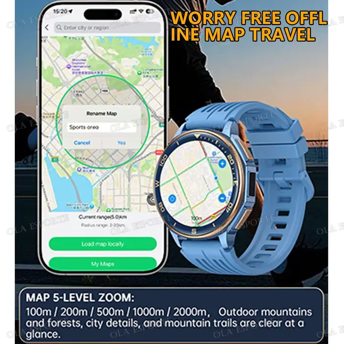 Montres connectées GPS OLA ESPORTE pour hommes, avec cartes hors ligne, suivi de santé et activités sportives, disponible en plusieurs couleurs