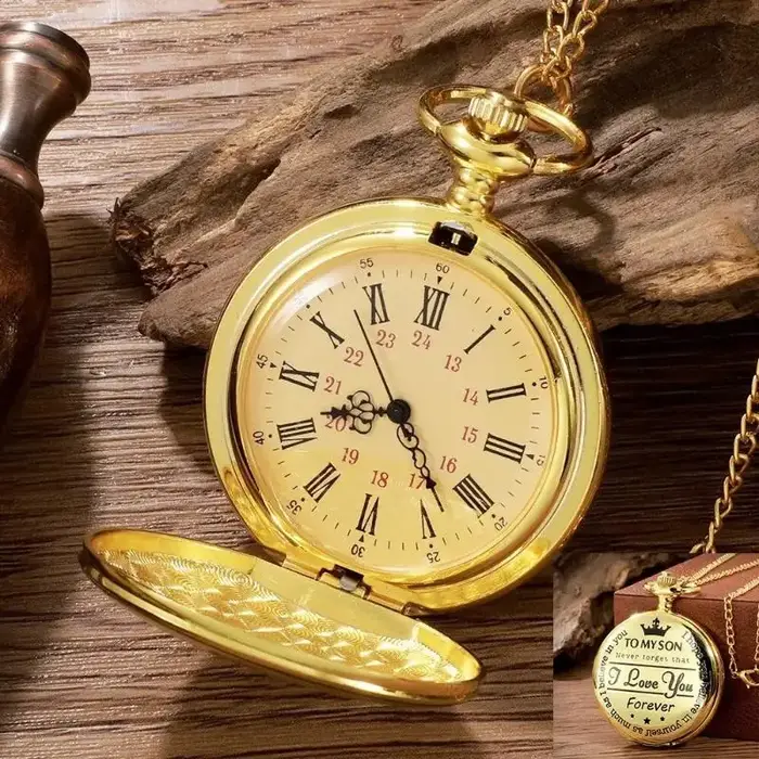 ✔ Montre de poche circulaire dorée pour homme