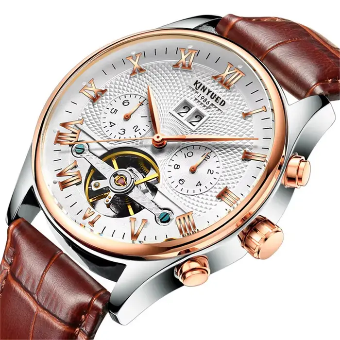 KINYUED Tourbillon hommes montres mode affaires automatique montre mécanique hommes décontracté en c