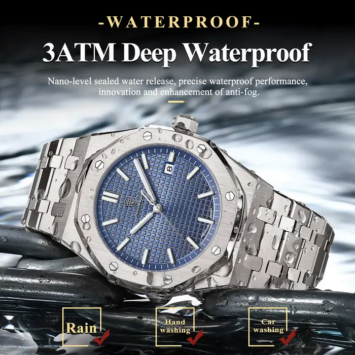 POEDAGAR Original luxe homme montre Date lumineux étanche en acier inoxydable hommes montre-bracelet mode affaires