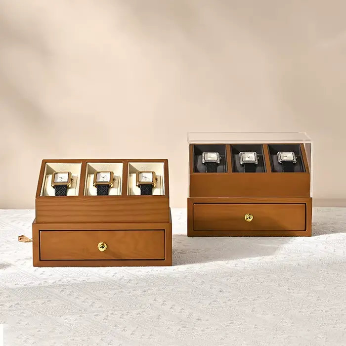 3 grilles boîte de montre en bois Double couche