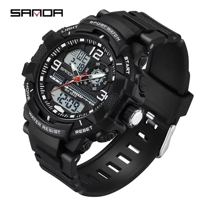 SANDA hommes montres 5ATM étanche Sport montre militaire homme alarme chronomètre Quartz montre-brac