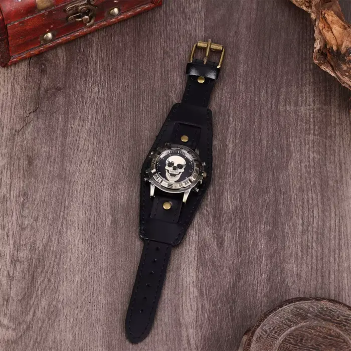 Montre homme vintage ethnique bracelet en cuir grand cadran quartz personnalisée crâne décoratif éducative occasionnels spéciaux