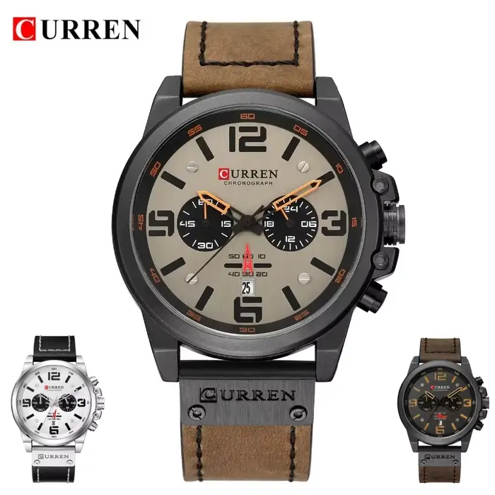 Montre-bracelet à quartz pour homme CURREN 8314, bracelet en cuir, étanche, calendrier, décontractée