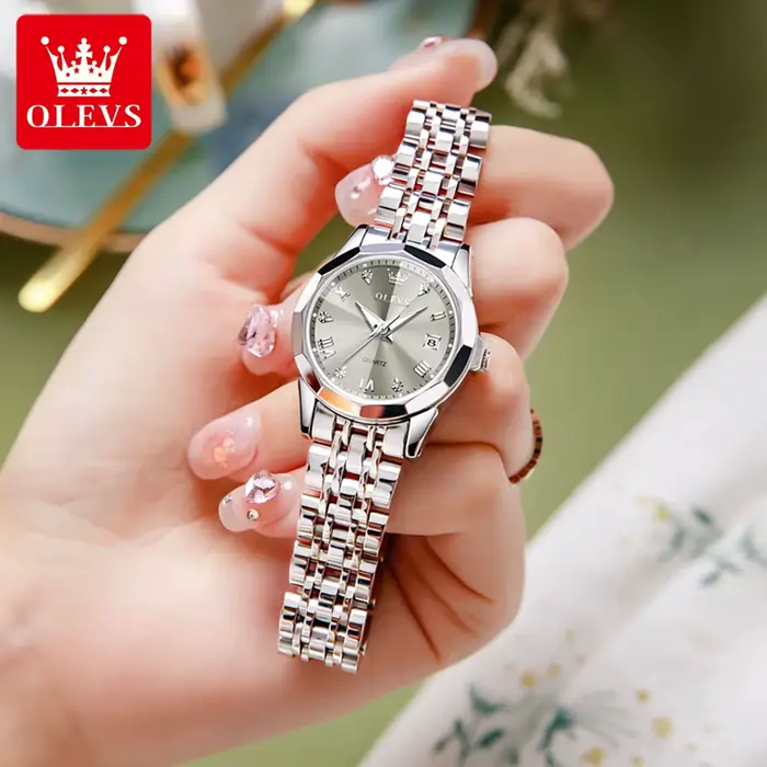 OLEVS 9931 Montre élégante pour femme de marque supérieure, miroir losange, quartz original, bracelet en acier inoxydable, diamant, mode, étanche