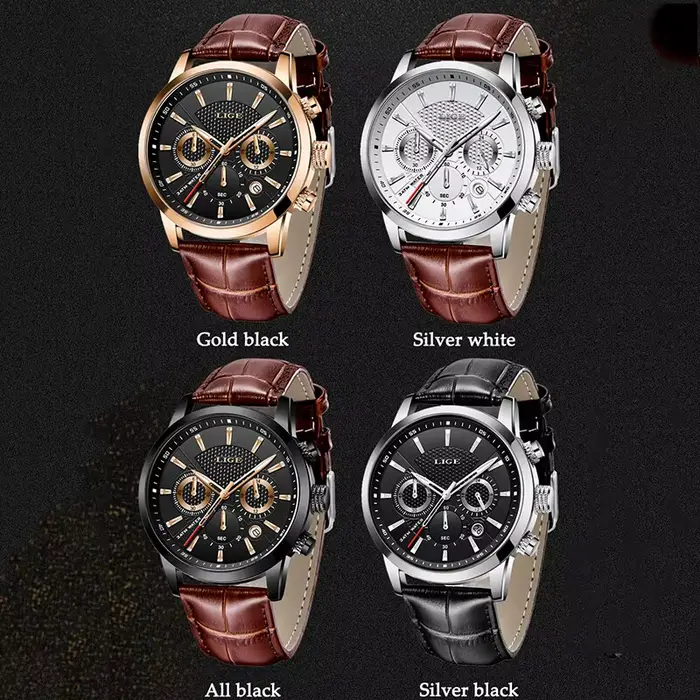 LIGE montres hommes 2025 Top marque de luxe décontracté en cuir Quartz