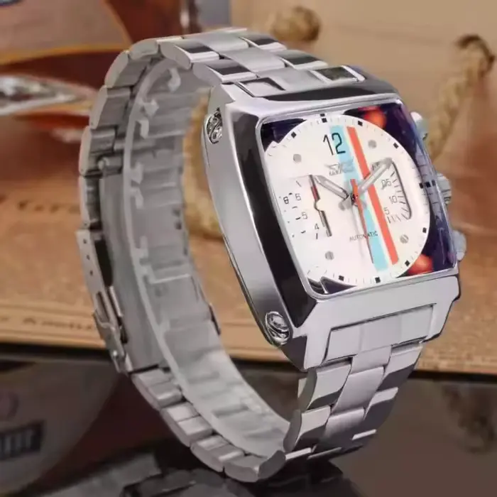 Montre mécanique automatique vintage pour homme avec cadran carré unique