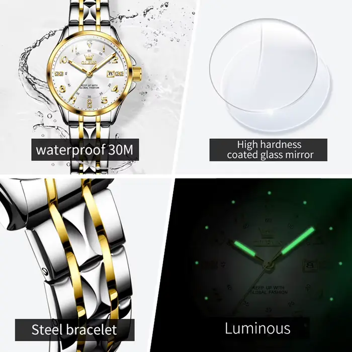 OLEVS montres pour dames élégantes tendance de la mode 30 m montre à quartz étanche pour femmes calendrier marque lumineuse véritable montre-bracelet
