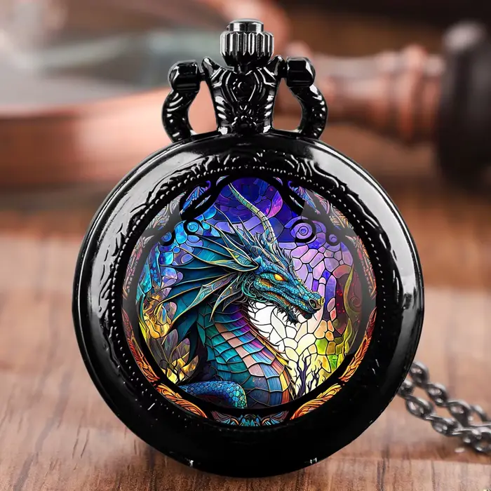 Vintage couleur peinture à l'huile Aniaml Quartz montre de poche collier pendentif cadeau idéal pour