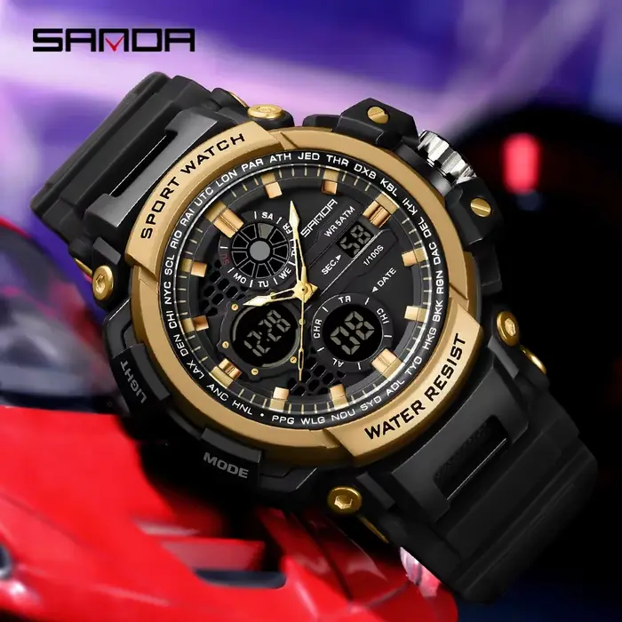 SANDA 2026 Nouvelle montre électronique de luxe pour homme 3390