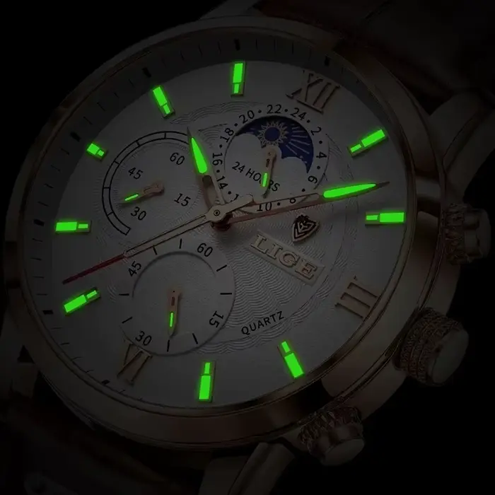 LIGE mode luxe hommes montres rétro bracelet en cuir décontracté Quartz homme montre horloges d'affaires sport étanche Date chronographe