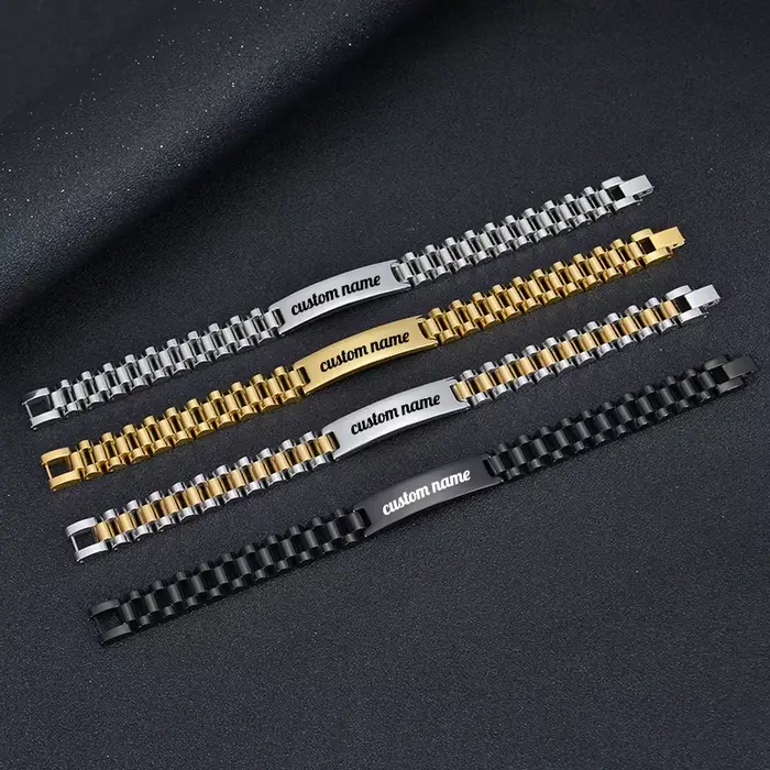 Bracelets d'identification personnalisables en acier inoxydable pour hommes – Plaque nominative gravée sur mesure