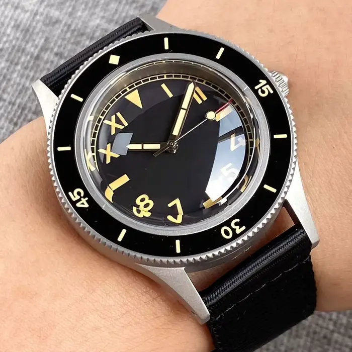 Tandorio – montre rétro noire pour hommes, 50 marins, 40mm, C3, lunette en céramique lumineuse verte