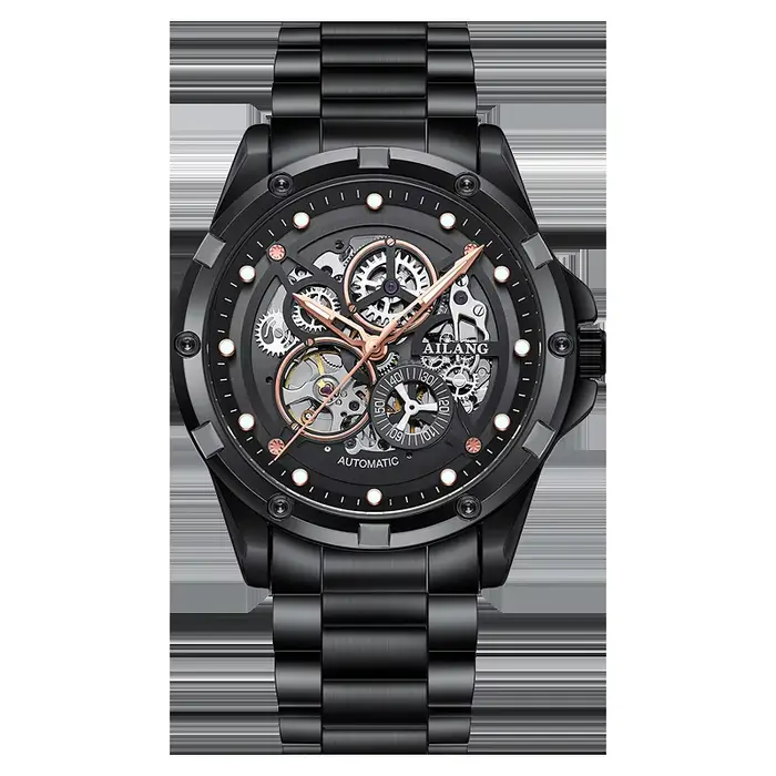 Montre homme Ailang entièrement automatique à mouvement mécanique, montre tendance étanche avec écla