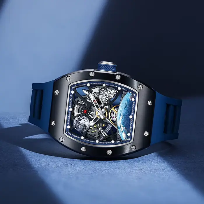 Montre Bonest Gatti automatique homme luxueuse avec mouvement squelette Tonneau résistante à l'eau pour tous les jours et occasions spéciales