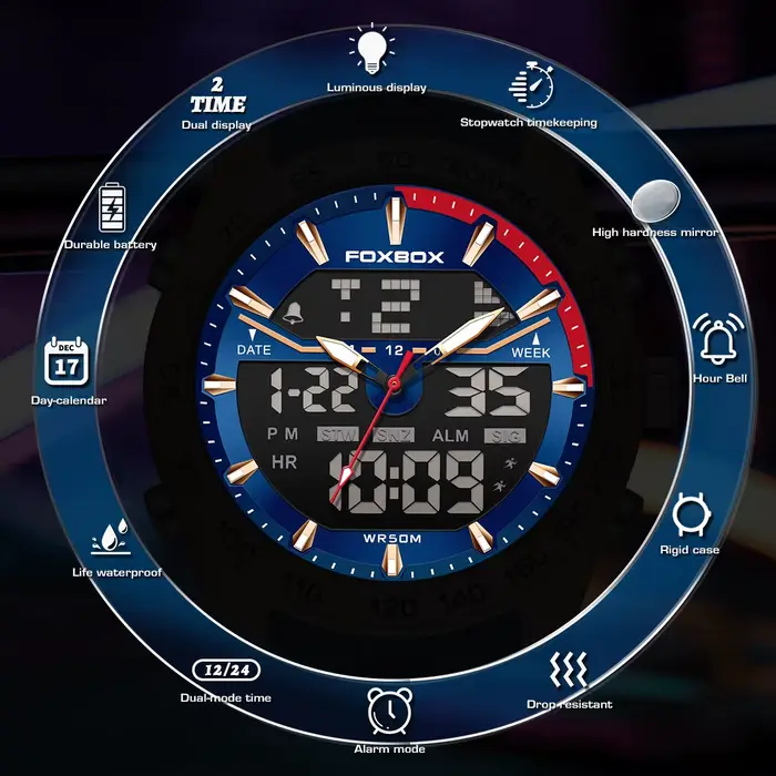 Montre numérique électronique de luxe FOXBOX pour hommes