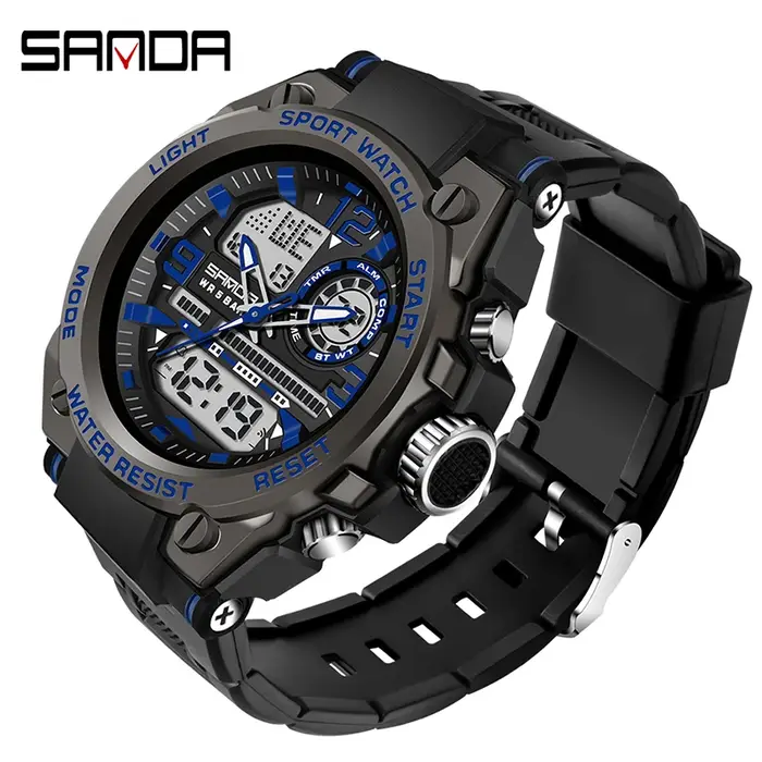 Montre SANDA Sport Militaire Quartz Double Affichage LED Élégante Occasions Spéciales Hommes Activités Physiques Résistance Eau