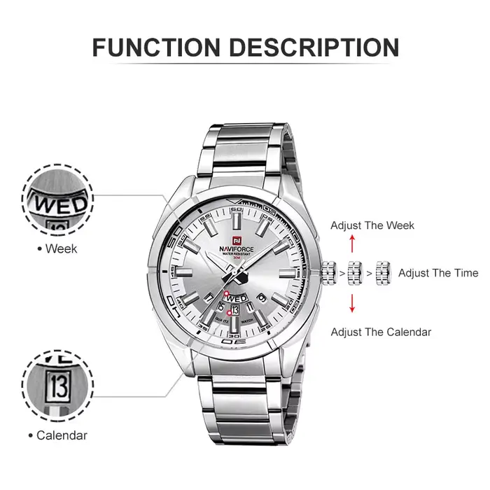 NAVIFORCE montre décontractée classique pour hommes en acier inoxydable teel Sport étanche
