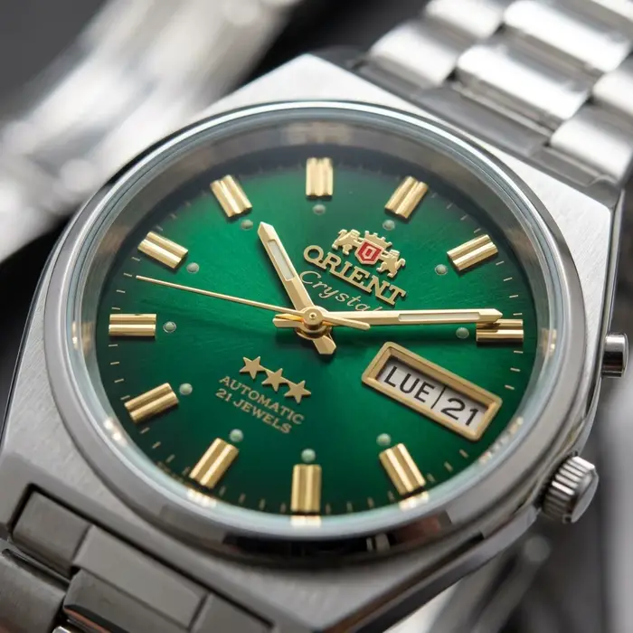 Montre-bracelet Orient Classic automatique résistante à l'eau pour hommes et femmes avec affichage jour-date et bracelet en acier inoxydable