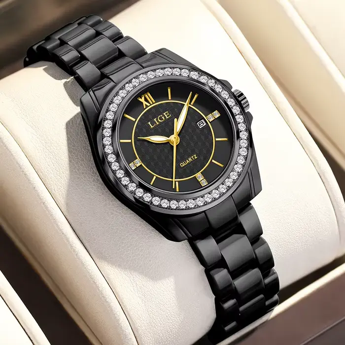 LIGE nouvelle Montre rose femmes montres haut de gamme de luxe Montre en céramique femmes mode Sport