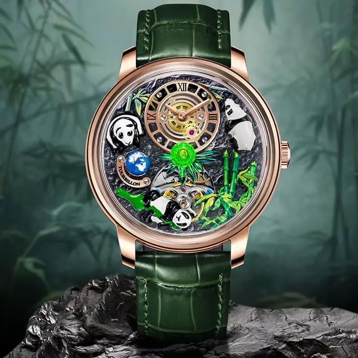 Montre mécanique PINDU avec cadran panda, bracelet en cuir, résistante à l'eau, pour hommes, mouvement automatique, style mode et décontracté, occasions spéciales