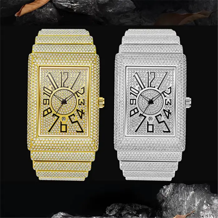 Montre en alliage doré avec calendrier complet et style Hip Hop pour homme occasions spéciales